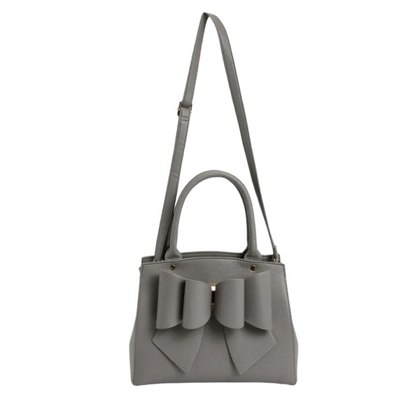NEW! 3D Bow Vegan Leather 3-Way wear Grey Satchel, Crossbody, & Shoulder (Large) - Picture 2 of 13